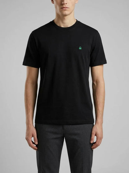 Benetton Black Men Basic Cotton T-Shirt SKU: 3MI5J1AF7_100 Image 00