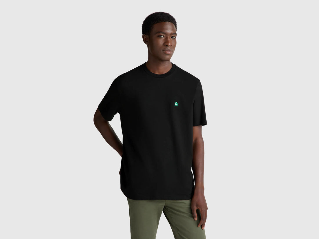 Benetton Black Men Basic Cotton T-Shirt SKU: 3MI5J1AF7_100 Image 01