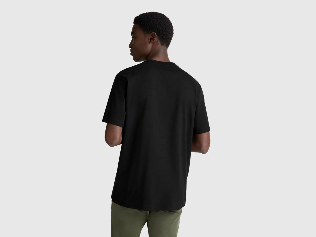 Benetton Black Men Basic Cotton T-Shirt SKU: 3MI5J1AF7_100 Image 02