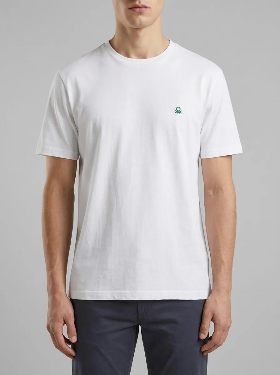 Benetton White Men Basic Cotton T-Shirt SKU: 3MI5J1AF7_101 Image 00