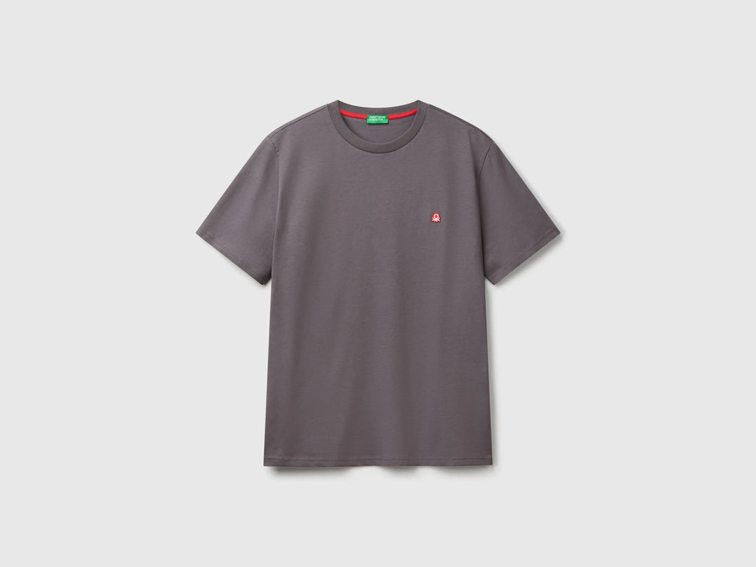 Benetton Dark Gray Men Cotton Basic T-Shirt SKU: 3MI5J1AF7_60W Image 01