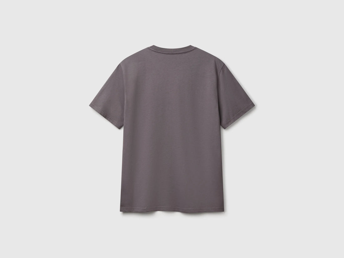 Benetton Dark Gray Men Cotton Basic T-Shirt SKU: 3MI5J1AF7_60W Image 02