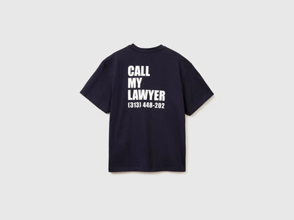 Benetton Dark Blue Men Relaxed Fit T-Shirt with Print SKU: 3MI5U10BW_3C1 Image 02