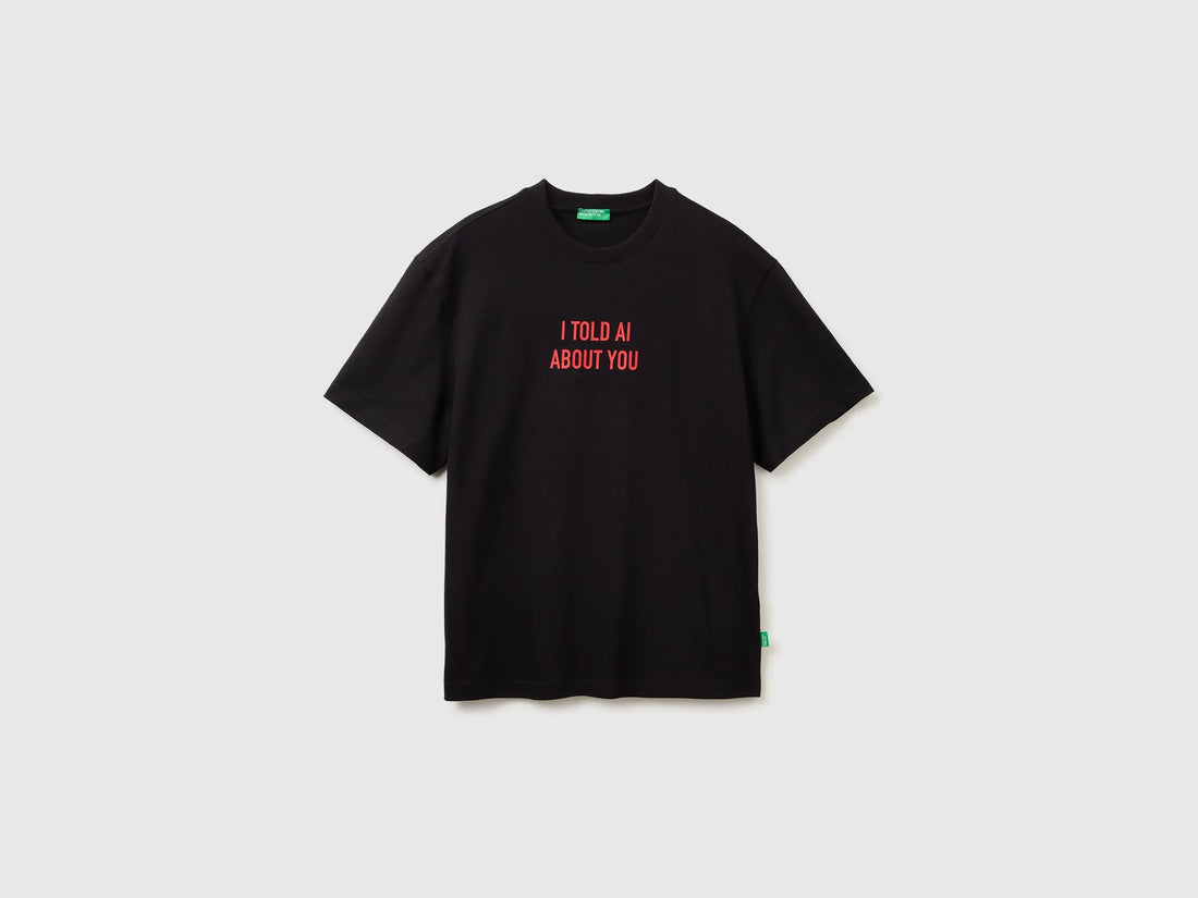 Benetton Black Men Relaxed Fit T-Shirt with Print SKU: 3MI5U10C5_901 Image 01