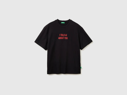 Benetton Black Men Relaxed Fit T-Shirt with Print SKU: 3MI5U10C5_901 Image 01
