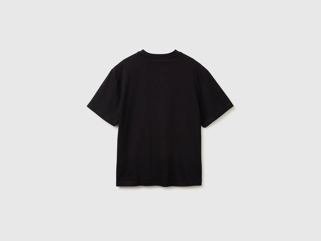 Benetton Black Men Relaxed Fit T-Shirt with Print SKU: 3MI5U10C5_901 Image 02