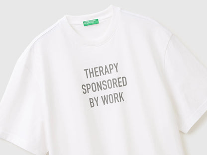 Benetton White Men Relaxed Fit T-Shirt with Print SKU: 3MI5U10C5_921 Image 03