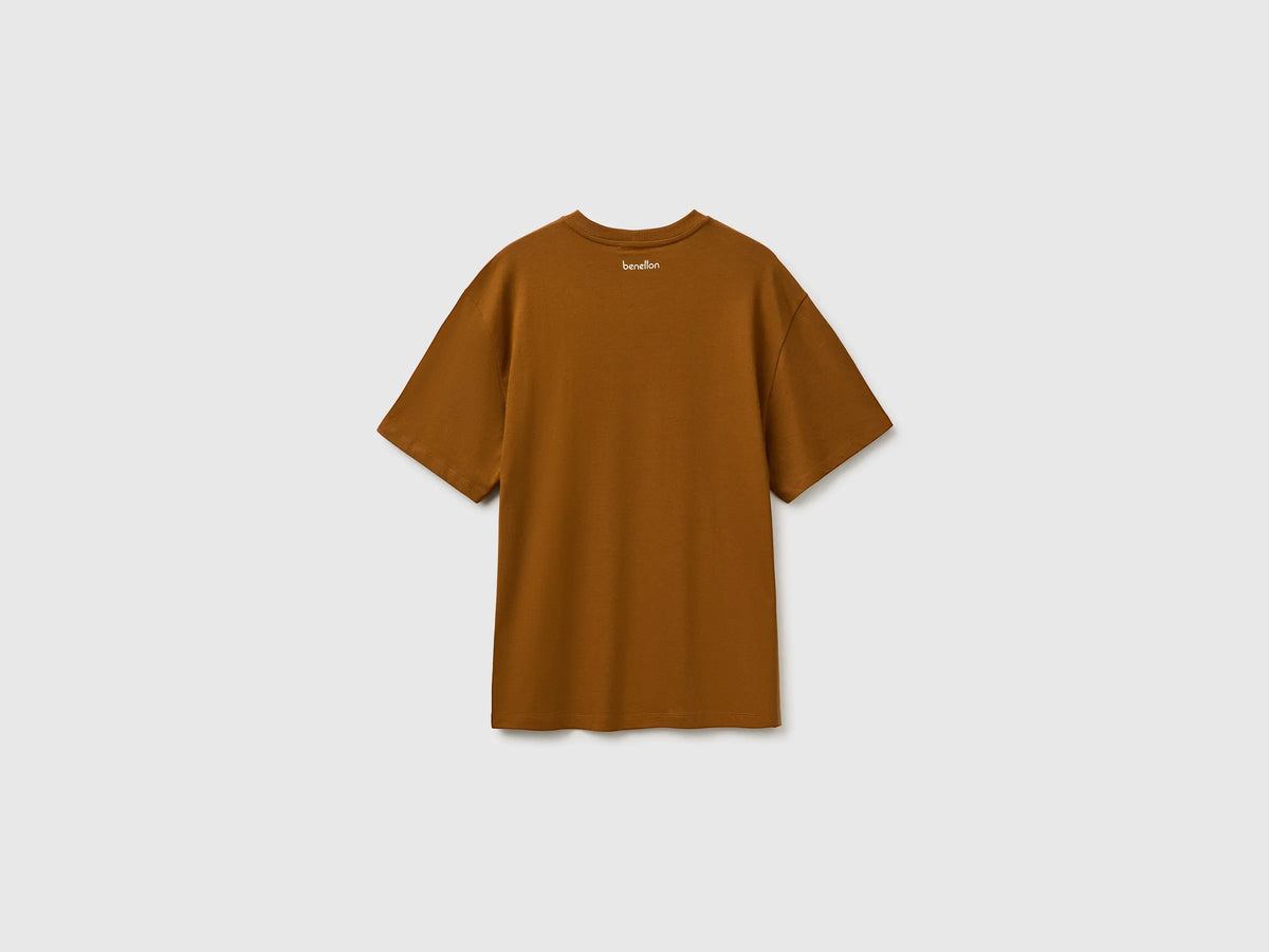 Benetton Brown Men Relaxed-Fit Printed T-Shirt in Organic Cotton SKU: 3MI5U10CU_30D Image 02