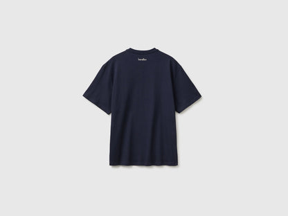 Benetton Dark Blue Men Relaxed-Fit Printed T-Shirt in Organic Cotton SKU: 3MI5U10CU_3C1 Image 02