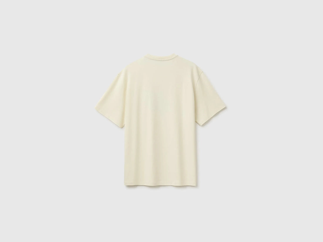 Benetton Creamy White Men Relaxed-Fit Printed T-Shirt in Organic Cotton SKU: 3MI5U10CU_901 Image 02