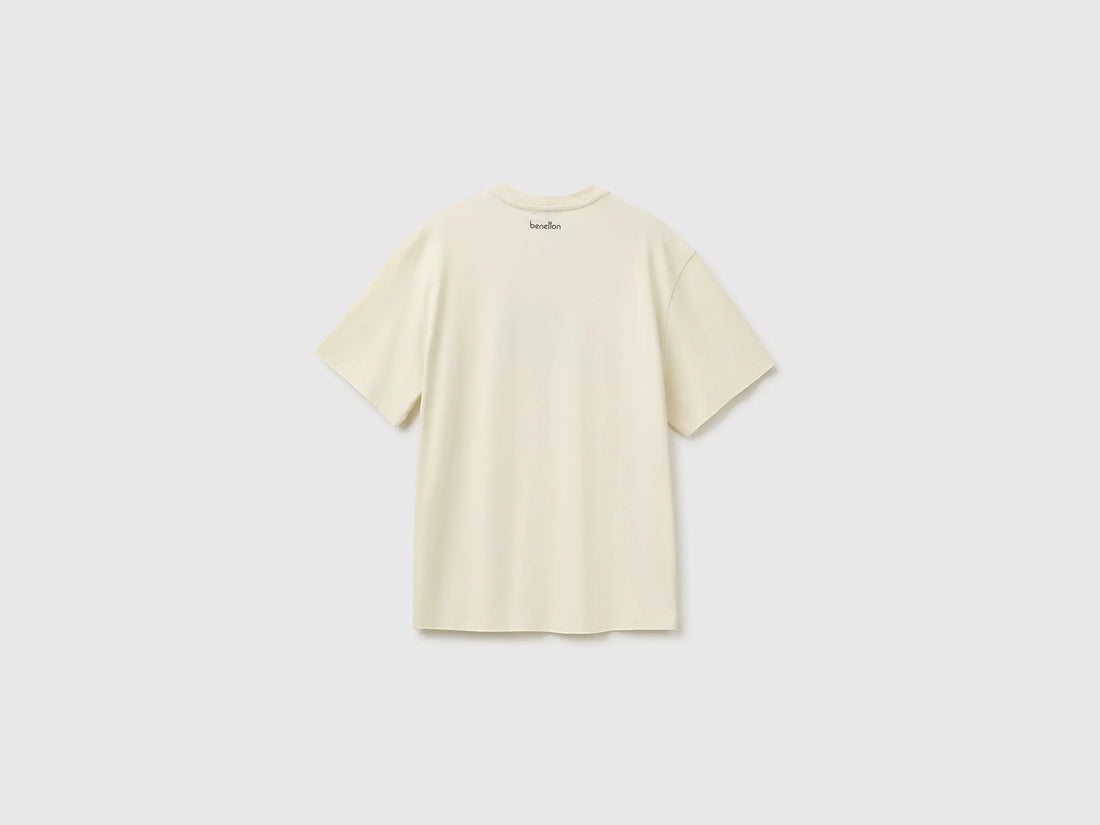 Benetton Creamy White Men Relaxed-Fit Printed T-Shirt in Organic Cotton SKU: 3MI5U10CU_902 Image 02