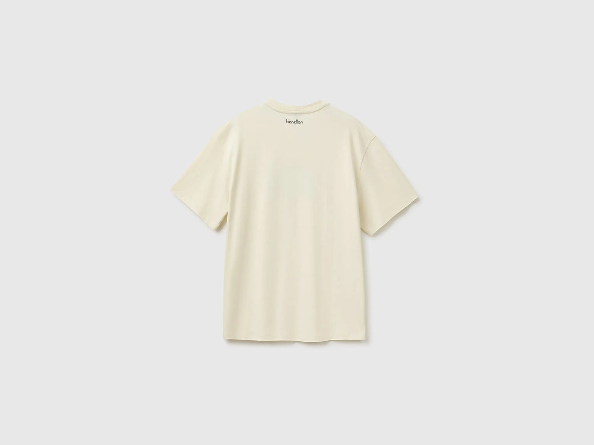 Benetton Creamy White Men Relaxed-Fit Printed T-Shirt in Organic Cotton SKU: 3MI5U10CU_902 Image 02