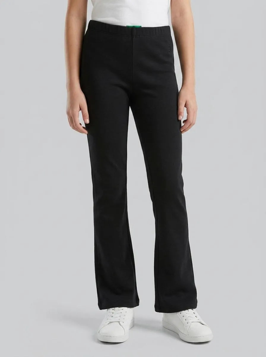 Benetton Black Girls Flared Leggings in Stretch Cotton SKU: 3MT1CF037_100 Image 00