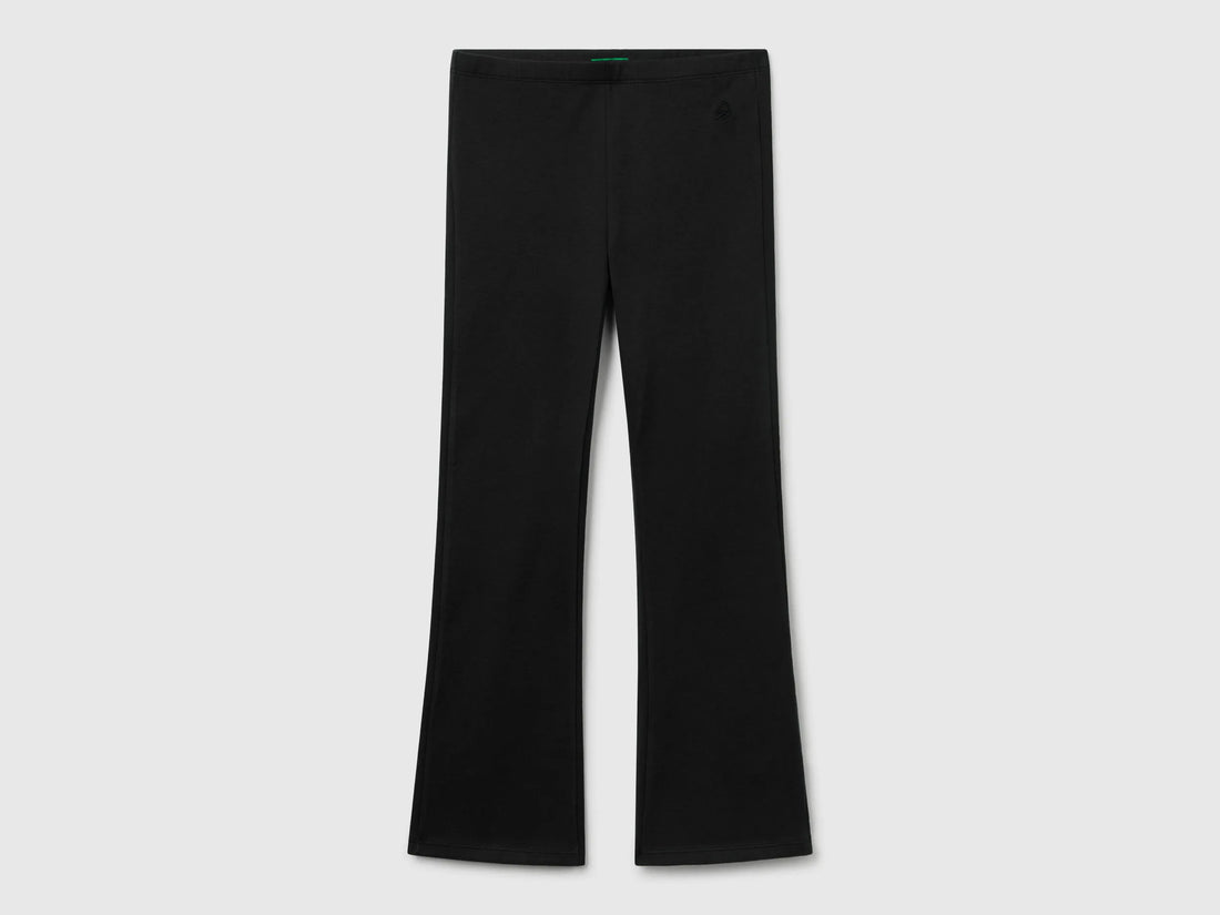 Benetton Black Girls Flared Leggings in Stretch Cotton SKU: 3MT1CF037_100 Image 01