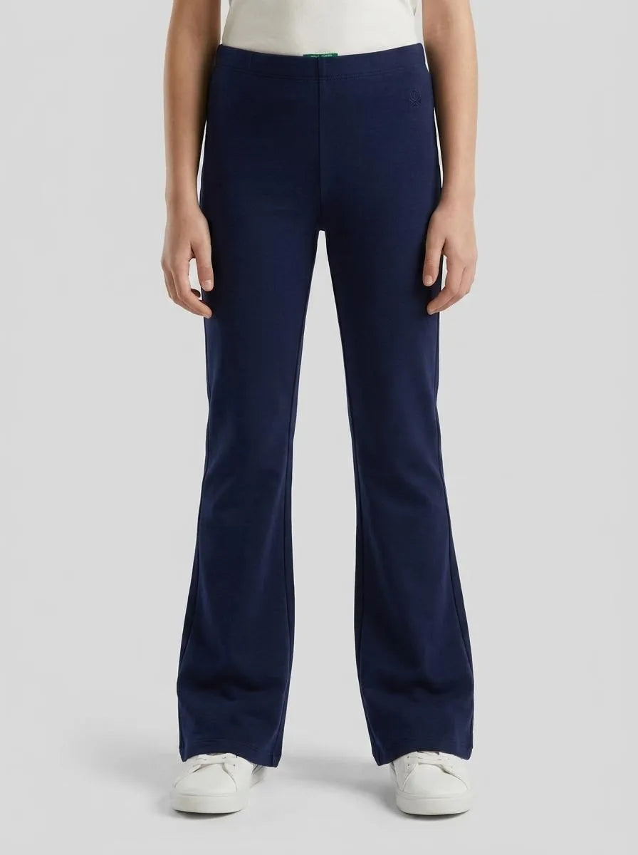 Benetton Dark Blue Girls Flared Leggings in Stretch Cotton SKU: 3MT1CF037_252 Image 00