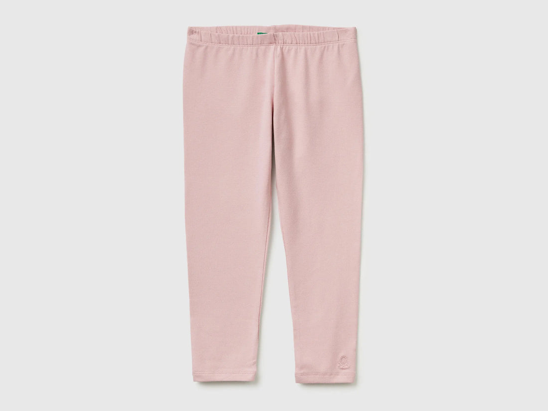 Benetton Pink Girls Leggings in Stretch Cotton with Logo SKU: 3MT1GF01L_0C3 Image 01