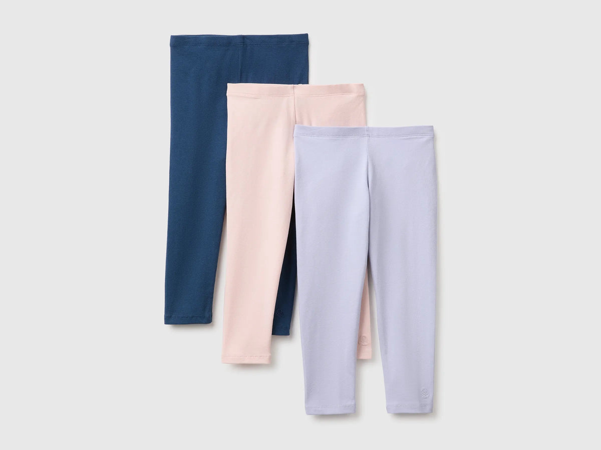 Benetton Multi-Color Girls Three Stretch Cotton Leggings SKU: 3MT1GF055_905 Image 01