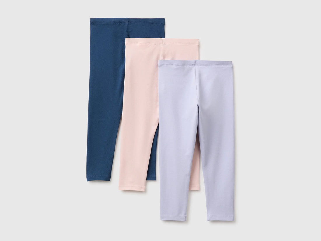 Benetton Multi-Color Girls Three Stretch Cotton Leggings SKU: 3MT1GF055_905 Image 02