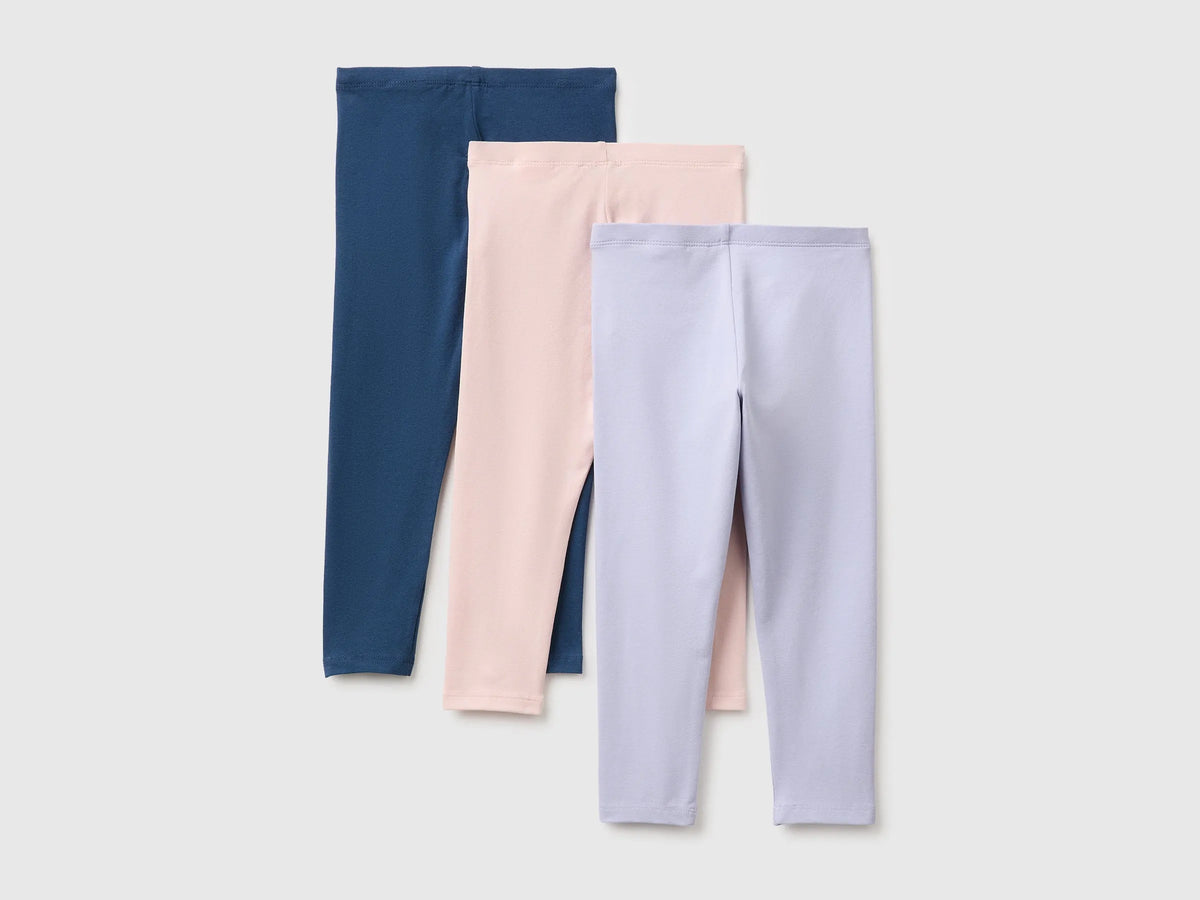Benetton Multi-Color Girls Three Stretch Cotton Leggings SKU: 3MT1GF055_905 Image 02
