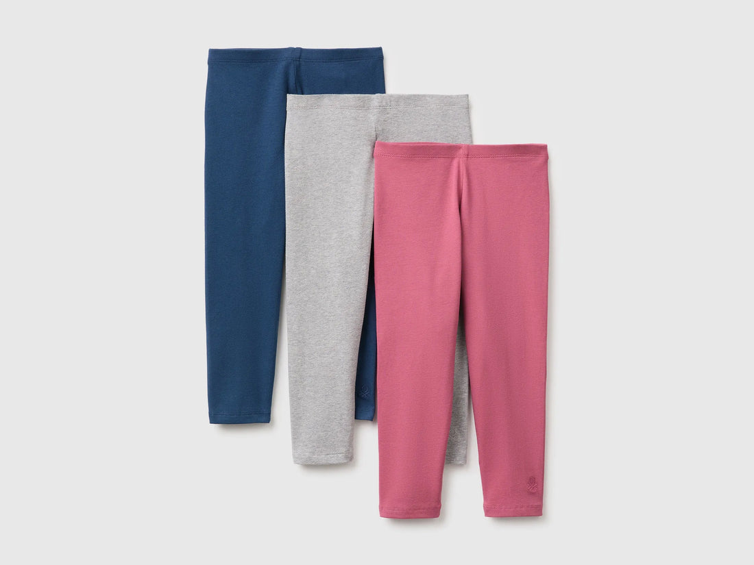 Benetton Multi-Color Girls Three Stretch Cotton Leggings SKU: 3MT1GF055_906 Image 01