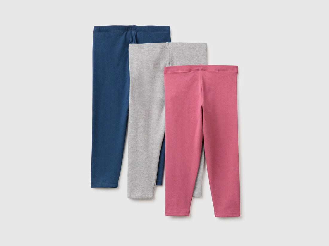 Benetton Multi-Color Girls Three Stretch Cotton Leggings SKU: 3MT1GF055_906 Image 02