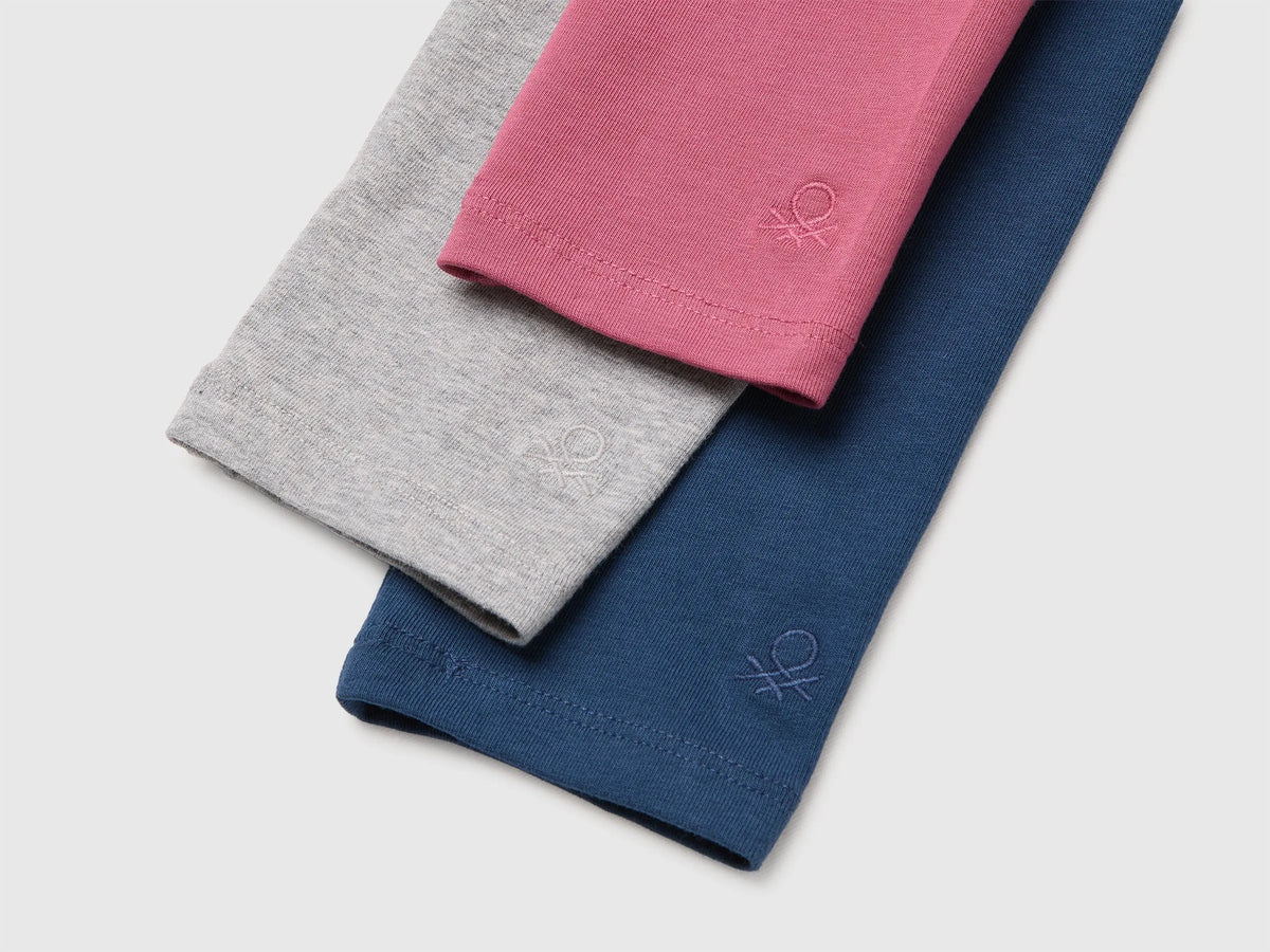 Benetton Multi-Color Girls Three Stretch Cotton Leggings SKU: 3MT1GF055_906 Image 03
