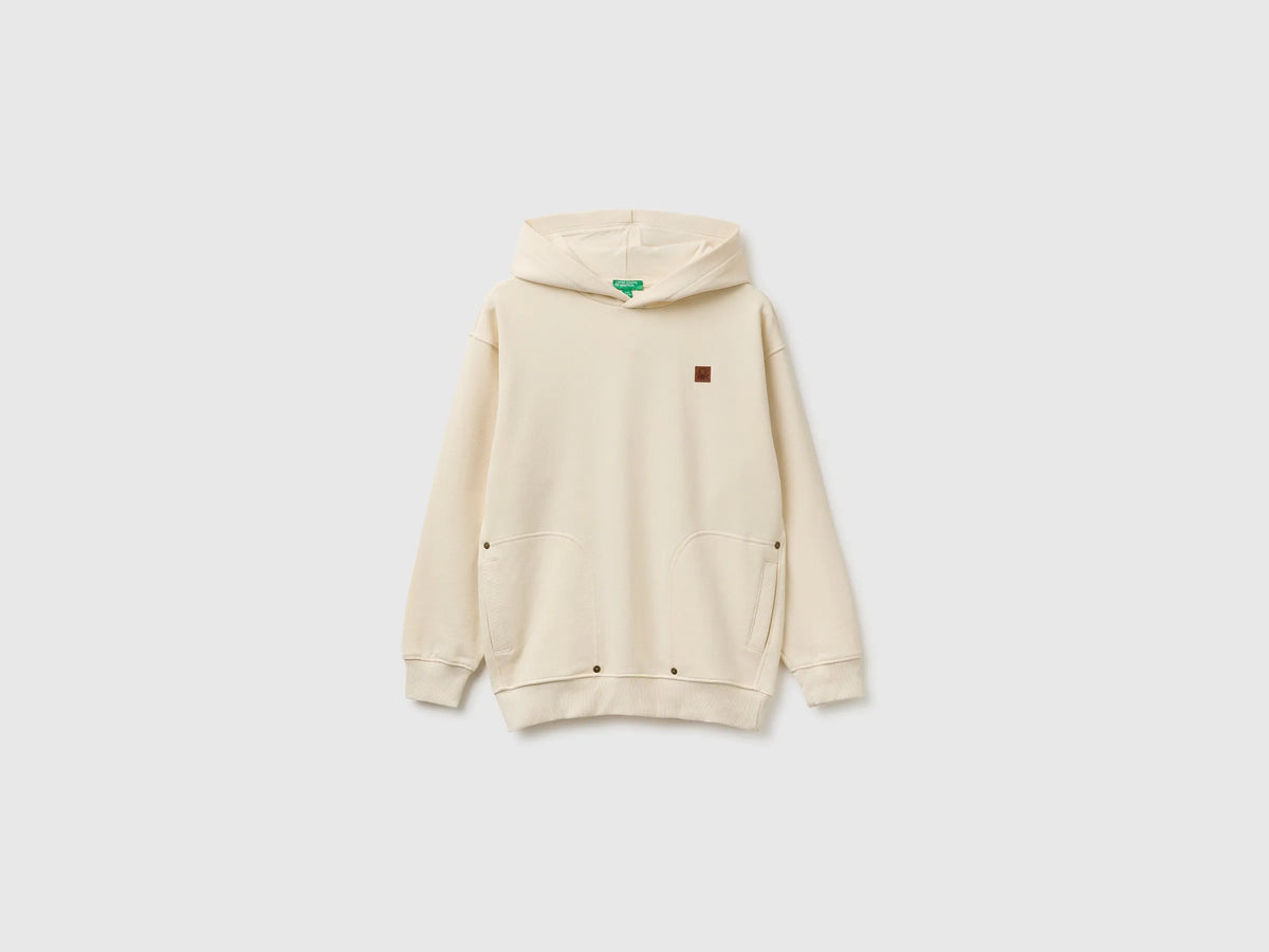 Benetton Creamy White Boys Oversized Hooded Sweatshirt SKU: 3NBMC205Q_3C9 Image 01
