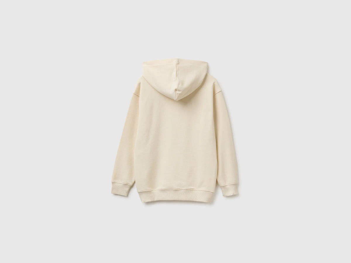 Benetton Creamy White Boys Oversized Hooded Sweatshirt SKU: 3NBMC205Q_3C9 Image 02