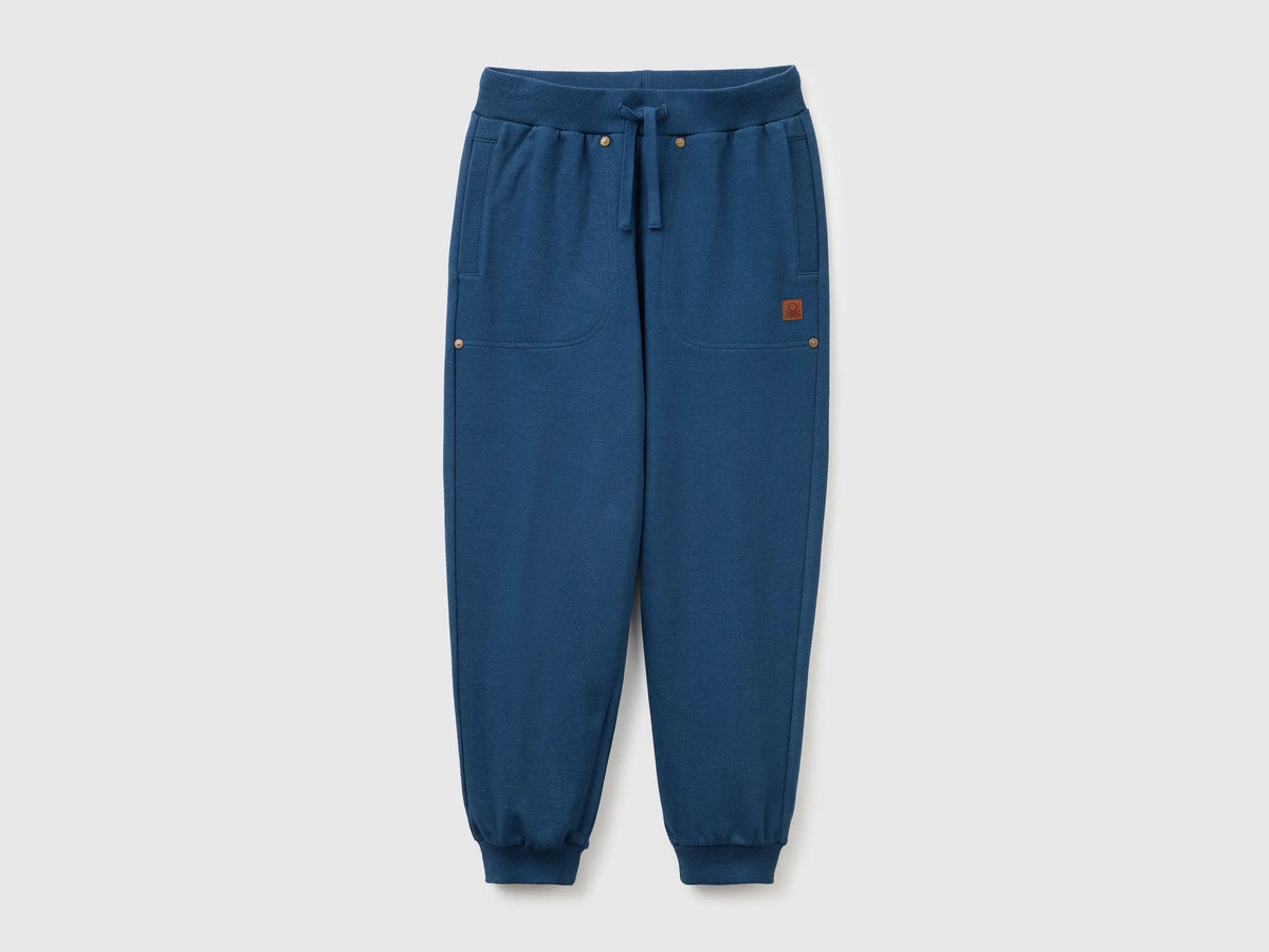 Benetton Dark Blue Boys Fleece Joggers SKU: 3NBMCF06Z_37T Image 01