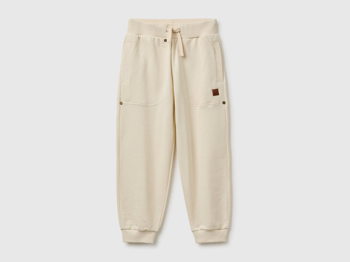 Benetton Creamy White Boys Fleece Joggers SKU: 3NBMCF06Z_3C9 Image 01