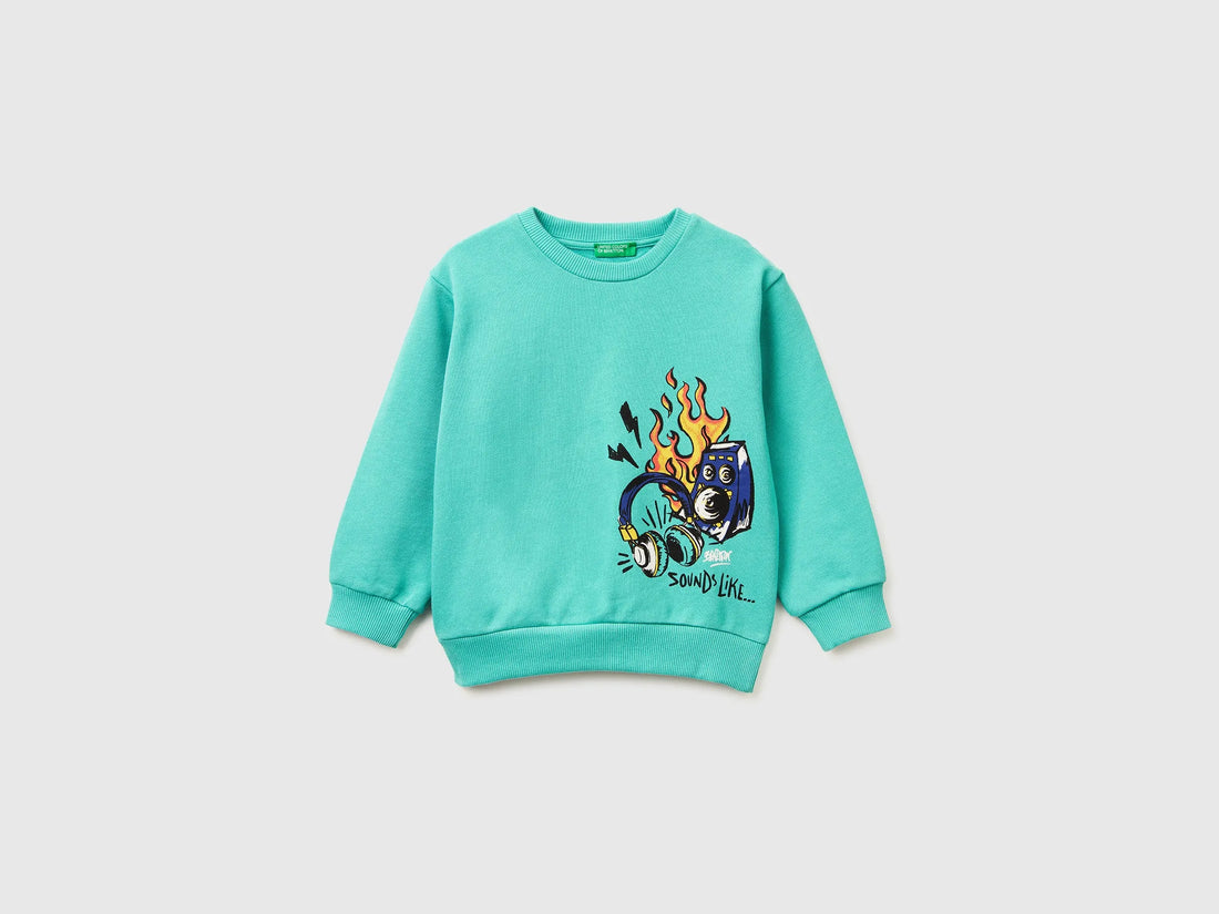 Benetton Light green Boys Oversized Sweatshirt with Print SKU: 3NBMG10M9_08N Image 01