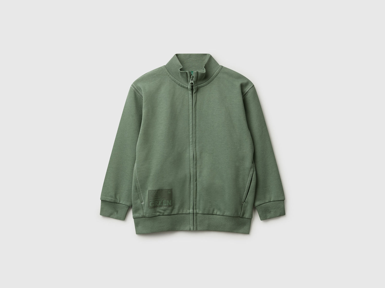 Benetton_Military Green_Zip-Up Sweatshirt with Thick Print_3NBMG5042_075_01