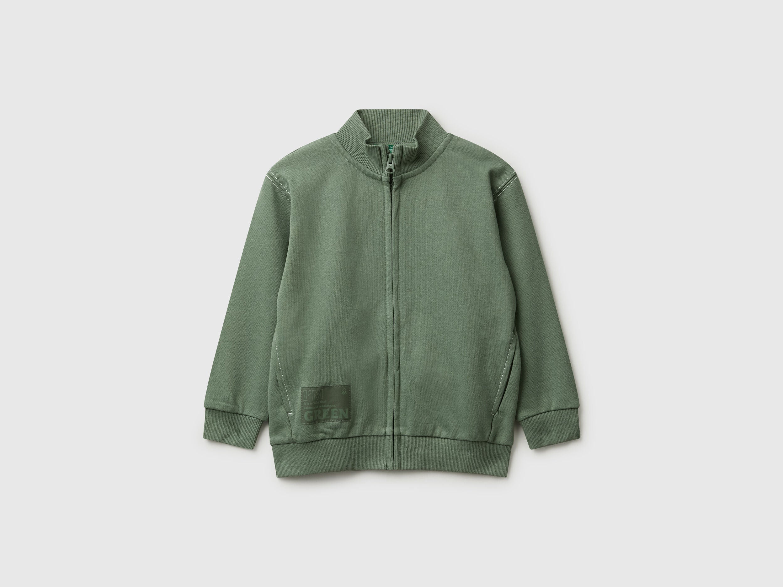 Benetton_Military Green_Zip-Up Sweatshirt with Thick Print_3NBMG5042_075_01