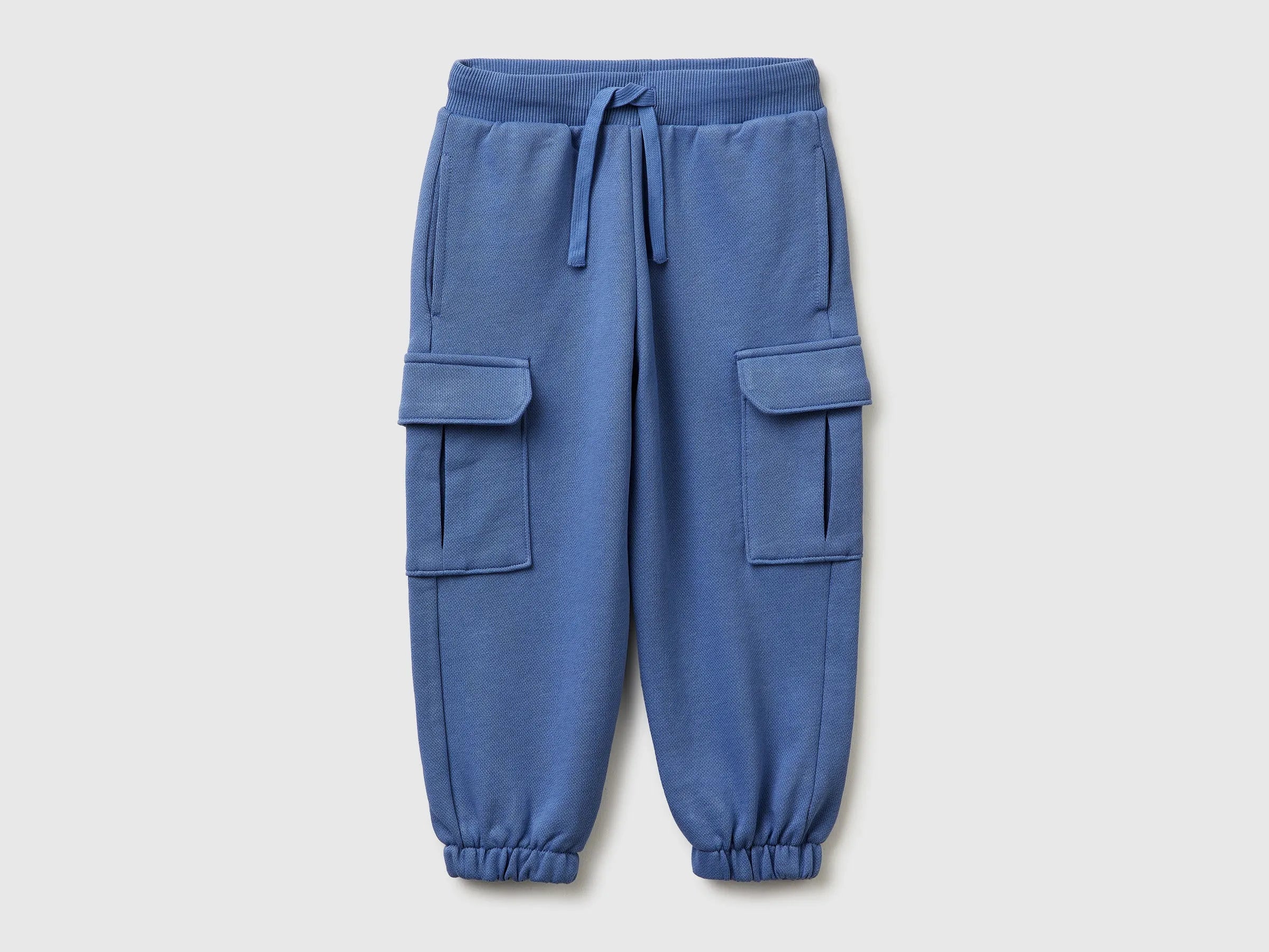 Benetton Air force blue Boys Fleece Cargo Joggers SKU: 3NBMGF045_05N Image 01
