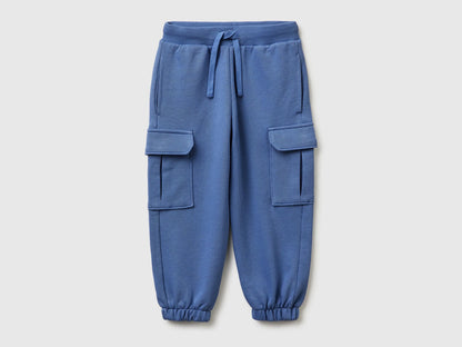 Benetton Air force blue Boys Fleece Cargo Joggers SKU: 3NBMGF045_05N Image 01