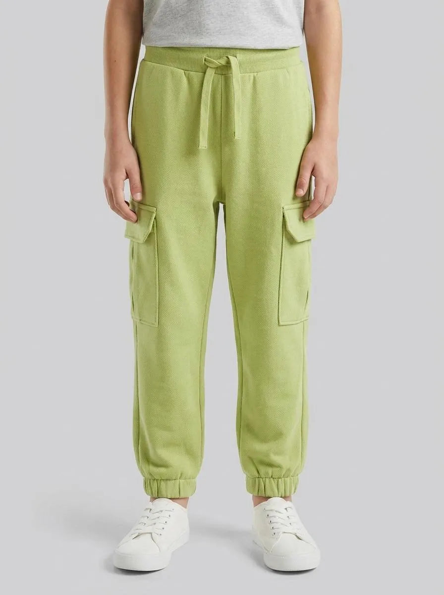 Benetton Military Green Boys Fleece Cargo Joggers SKU: 3NBMGF045_1Q1 Image 00