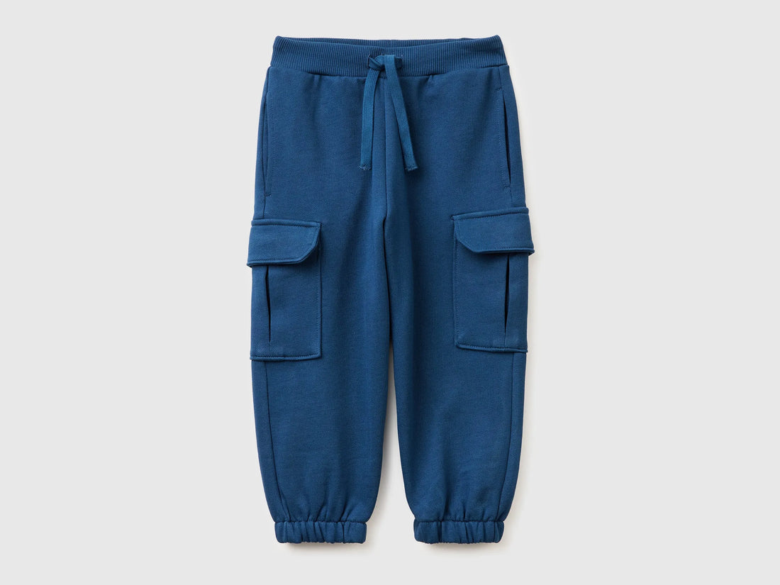 Benetton Dark blue Boys Fleece Cargo Joggers SKU: 3NBMGF045_37T Image 01