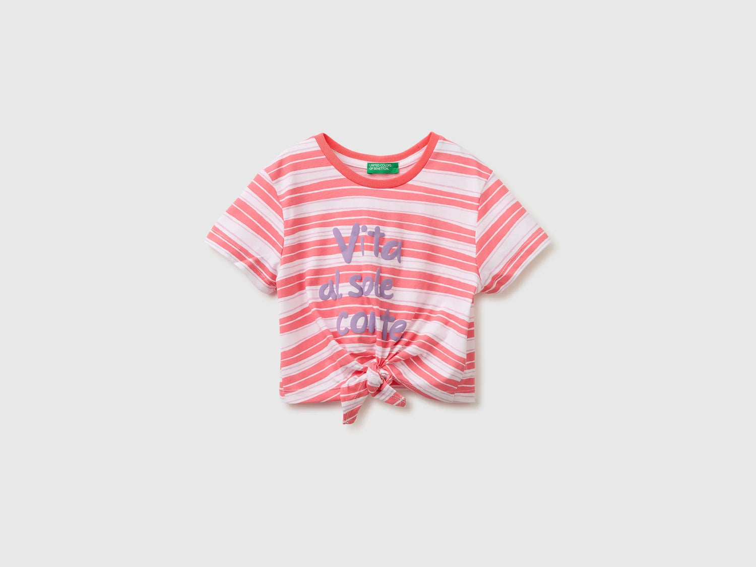 Benetton Multi-Color Girls Striped T-Shirt with Puffy Print SKU: 3P0UG10N7_73H Image 01