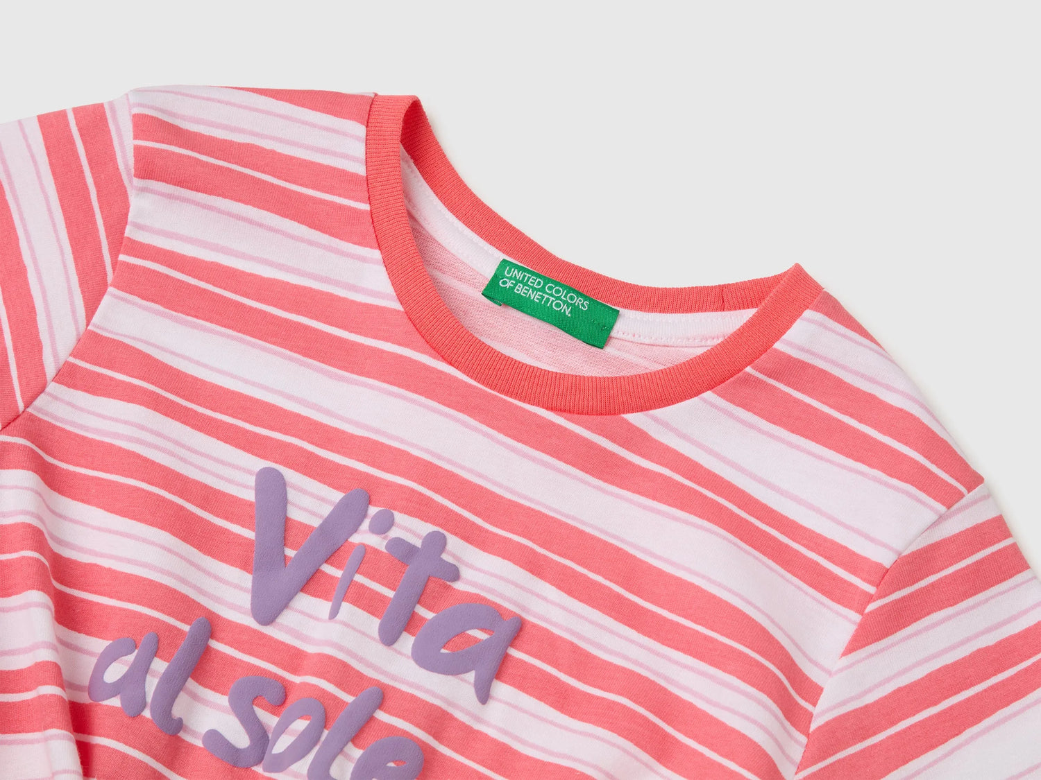 Benetton Multi-Color Girls Striped T-Shirt with Puffy Print SKU: 3P0UG10N7_73H Image 03