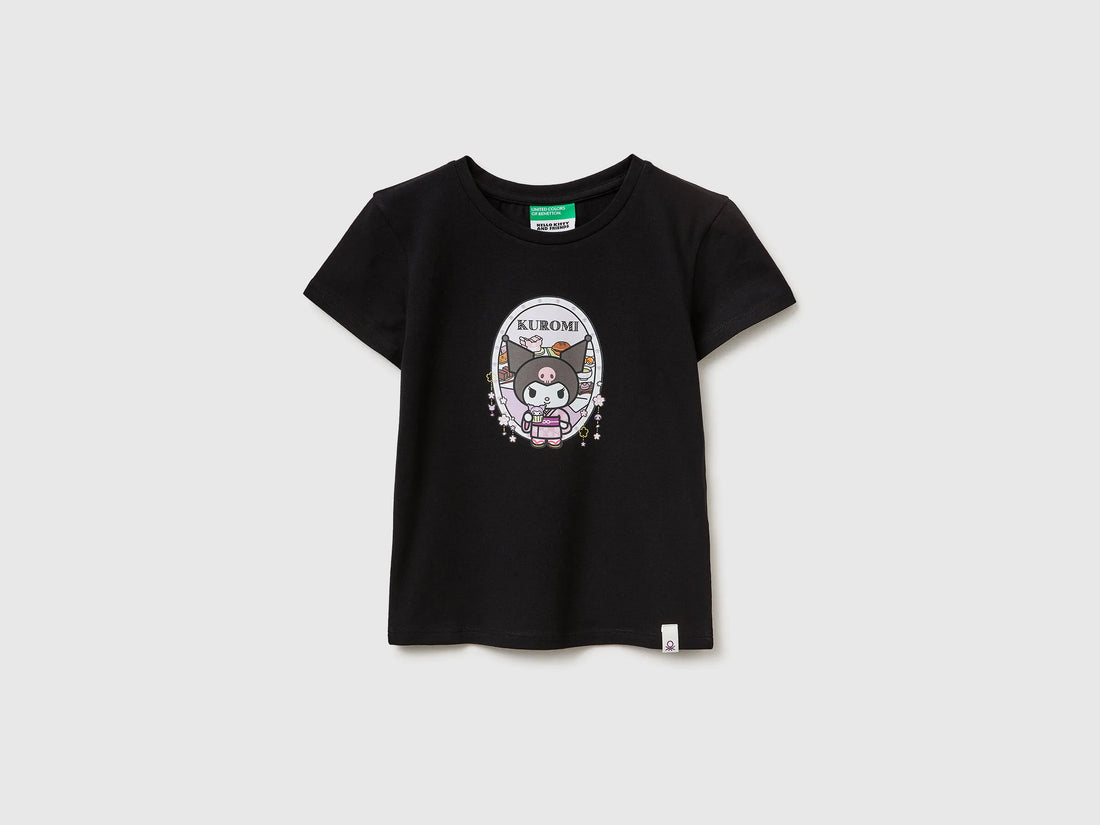 Benetton Black Girls Kuromi Hello Kitty T-Shirt SKU: 3P4ZC10SQ_100 Image 01