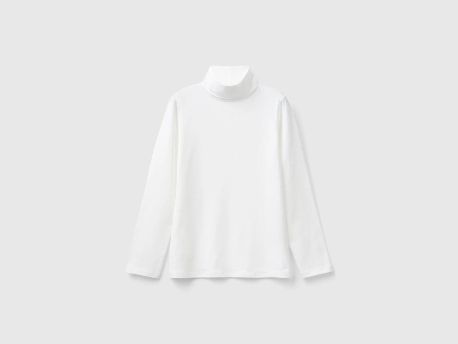 Benetton Creamy white Girls Stretch T-Shirt with High Neck SKU: 3P4ZC202N_074 Image 01