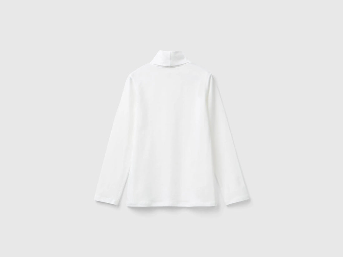 Benetton Creamy white Girls Stretch T-Shirt with High Neck SKU: 3P4ZC202N_074 Image 02