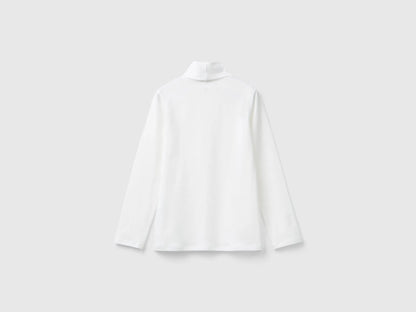 Benetton Creamy white Girls Stretch T-Shirt with High Neck SKU: 3P4ZC202N_074 Image 02