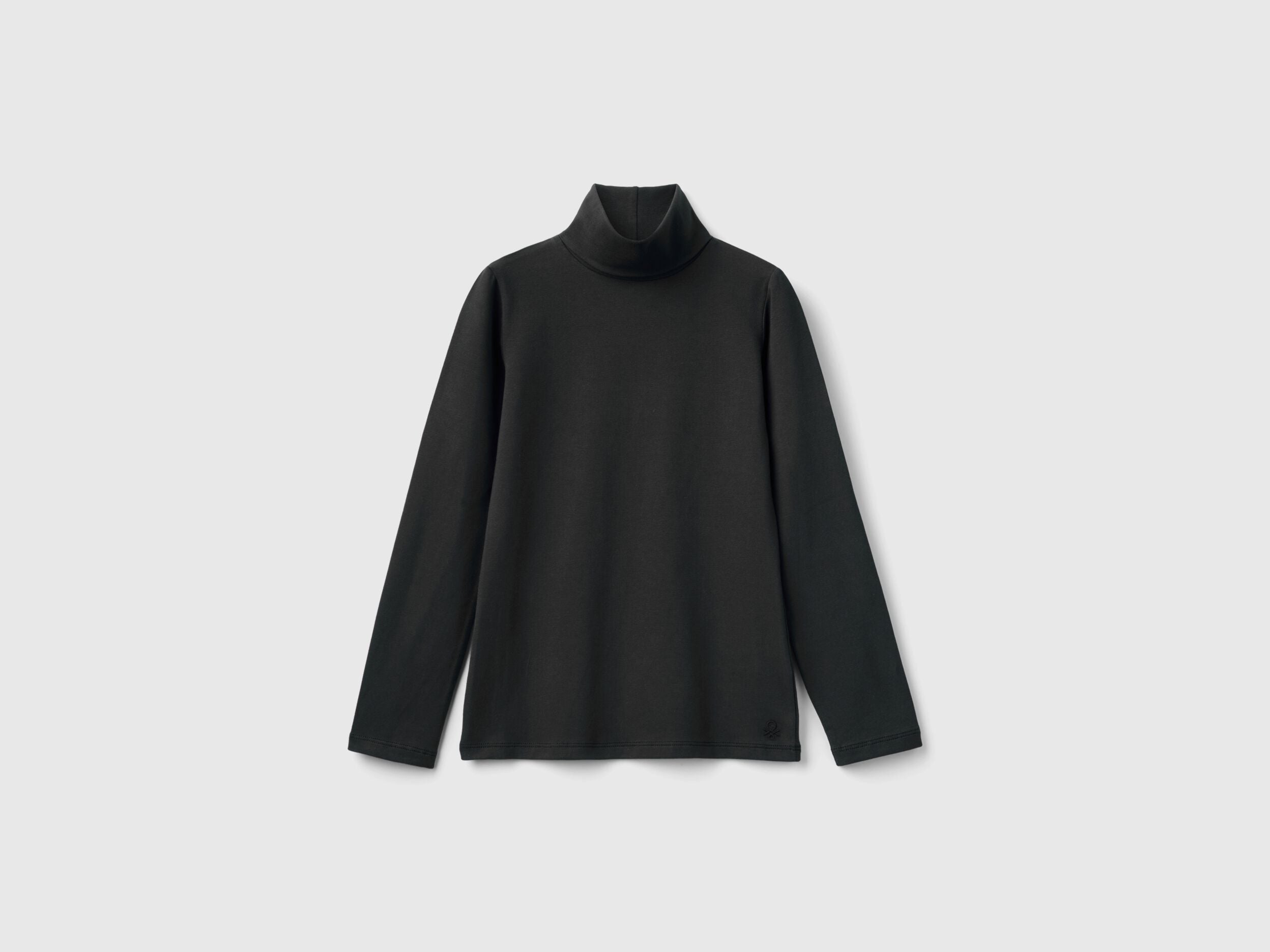 Benetton_Black_Stretch T-Shirt with High Neck_3P4ZC202N_100_01
