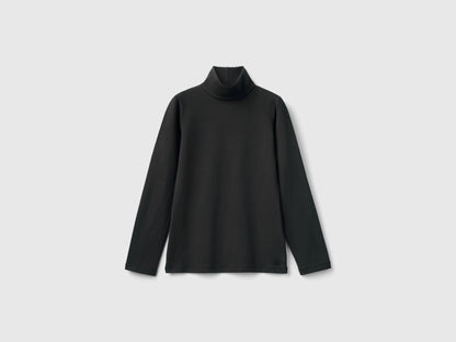 Benetton_Black_Stretch T-Shirt with High Neck_3P4ZC202N_100_01