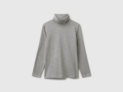 Benetton Light Gray Girls Stretch T-Shirt with High Neck SKU: 3P4ZC202N_501 Image 01