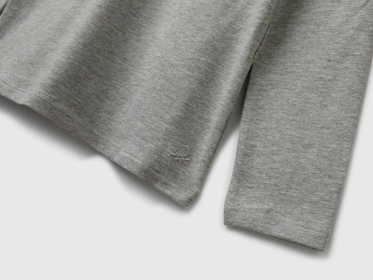 Benetton Light Gray Girls Stretch T-Shirt with High Neck SKU: 3P4ZC202N_501 Image 03