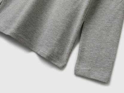Benetton Light Gray Girls Stretch T-Shirt with High Neck SKU: 3P4ZC202N_501 Image 03