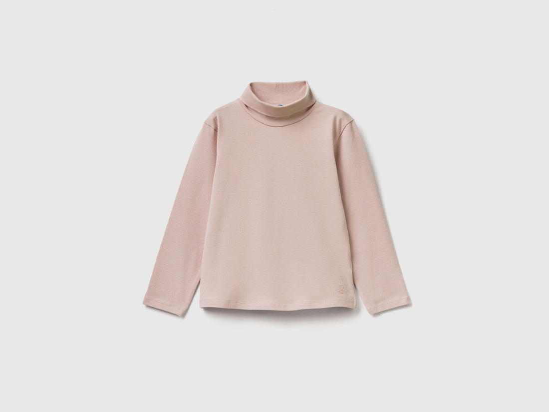 Benetton_Soft Pink_Turtleneck T-Shirt in Stretch Cotton_3P4ZG200D_12U_01