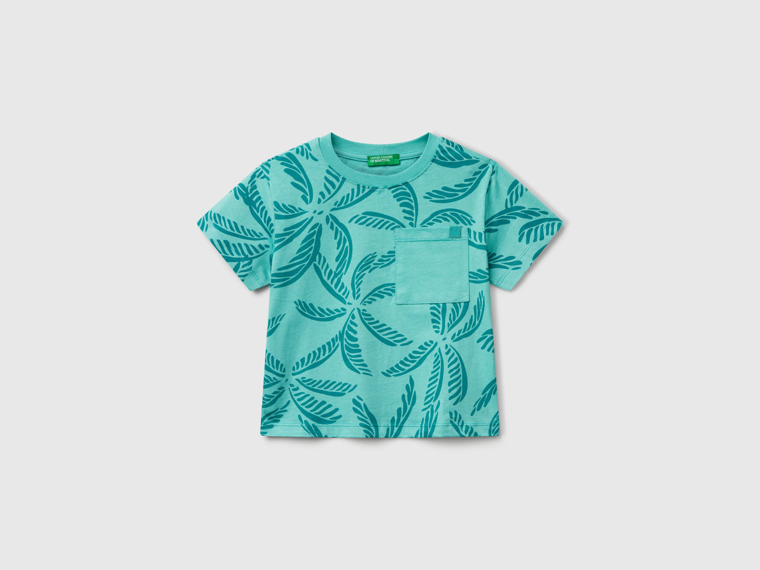 Benetton_Green T-Shirt with Tropical Print_3PDQG10JN_75H_01